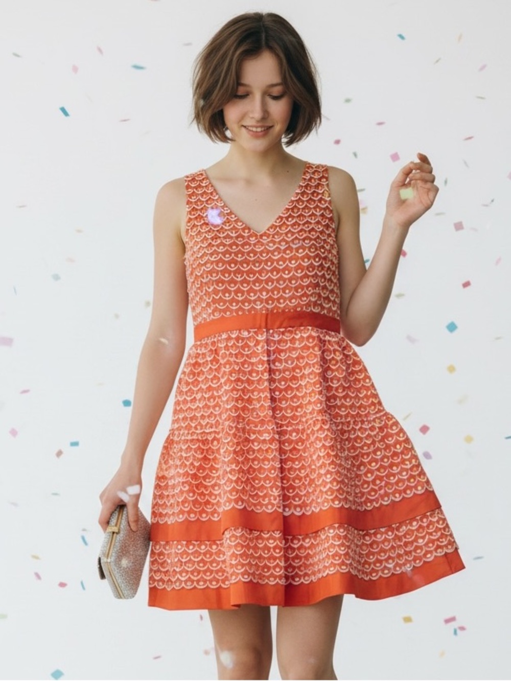 Anthropologie leifsdottir Coral Eyelet Dress Silk Lined Summer Cottagecore 6